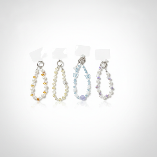 Crystal Beaded Keychain Bracelet with Pearl & Floral Charms