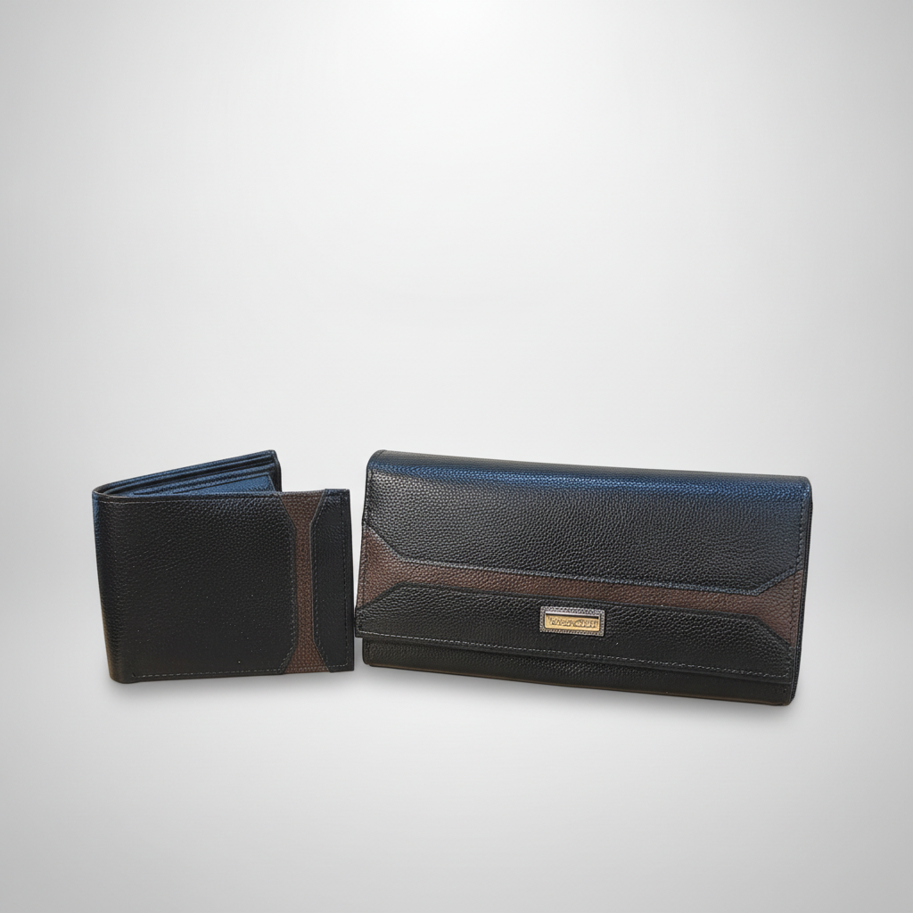 Wrangler His & Hers Leather Wallet Set – Black & Brown