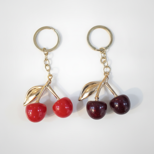Cherry Charm Keychains – Gold-Tone Double Cherry Pendant