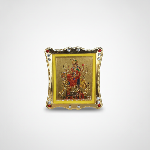 Goddess Durga Car Dashboard Idol – Gold-Tone Frame