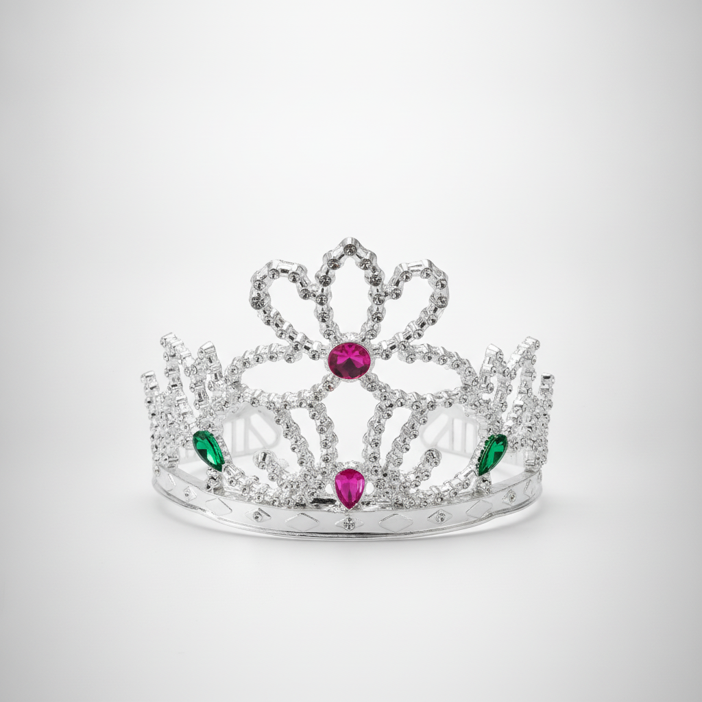 Silver Birthday Crown with Colorful Gemstone Accents