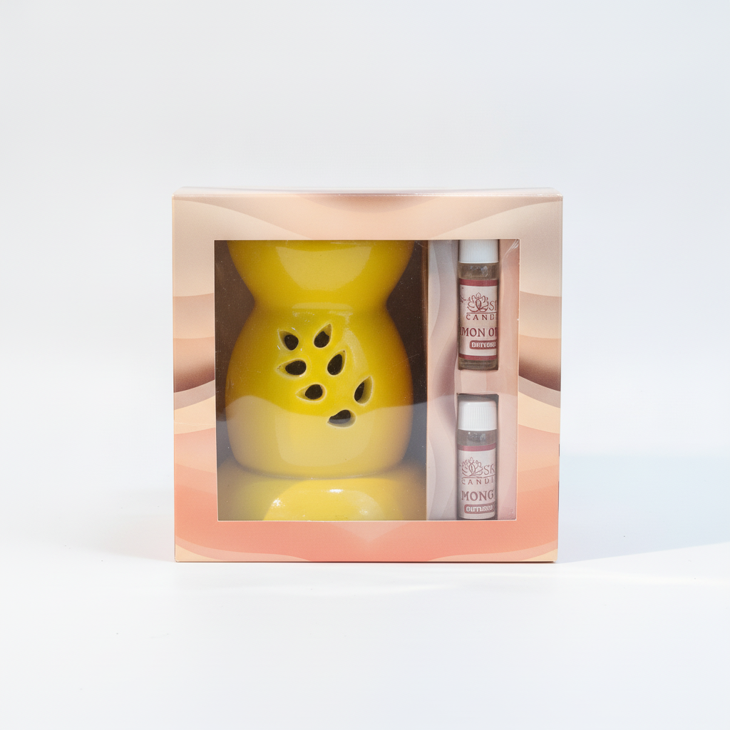 Ceramic Oil Burner Gift Set with Lemon & Mango Diffuser Oils