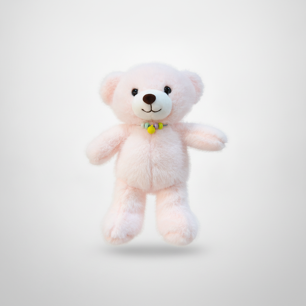 Pink Plush Teddy Bear with Colorful Bead Necklace