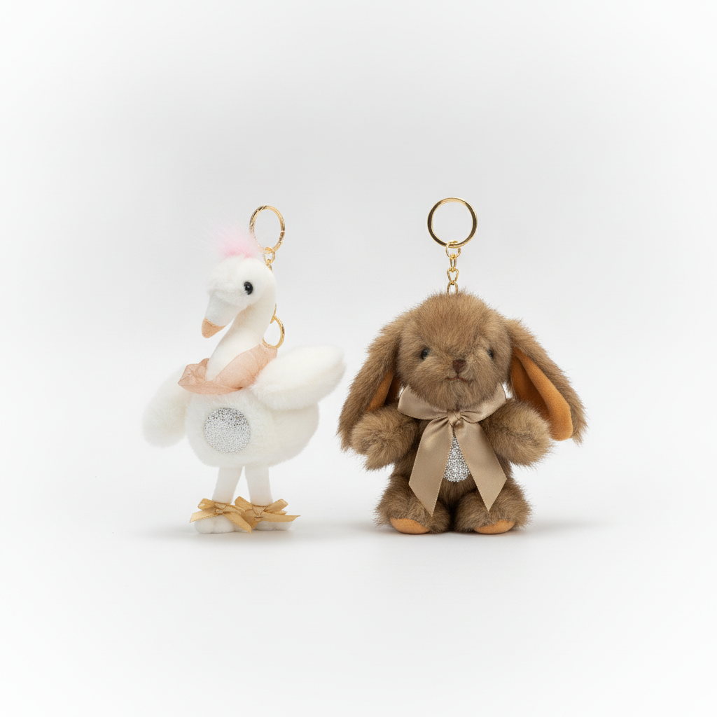 Adorable Plush Animal Keychain Charm – Swan & Bunny