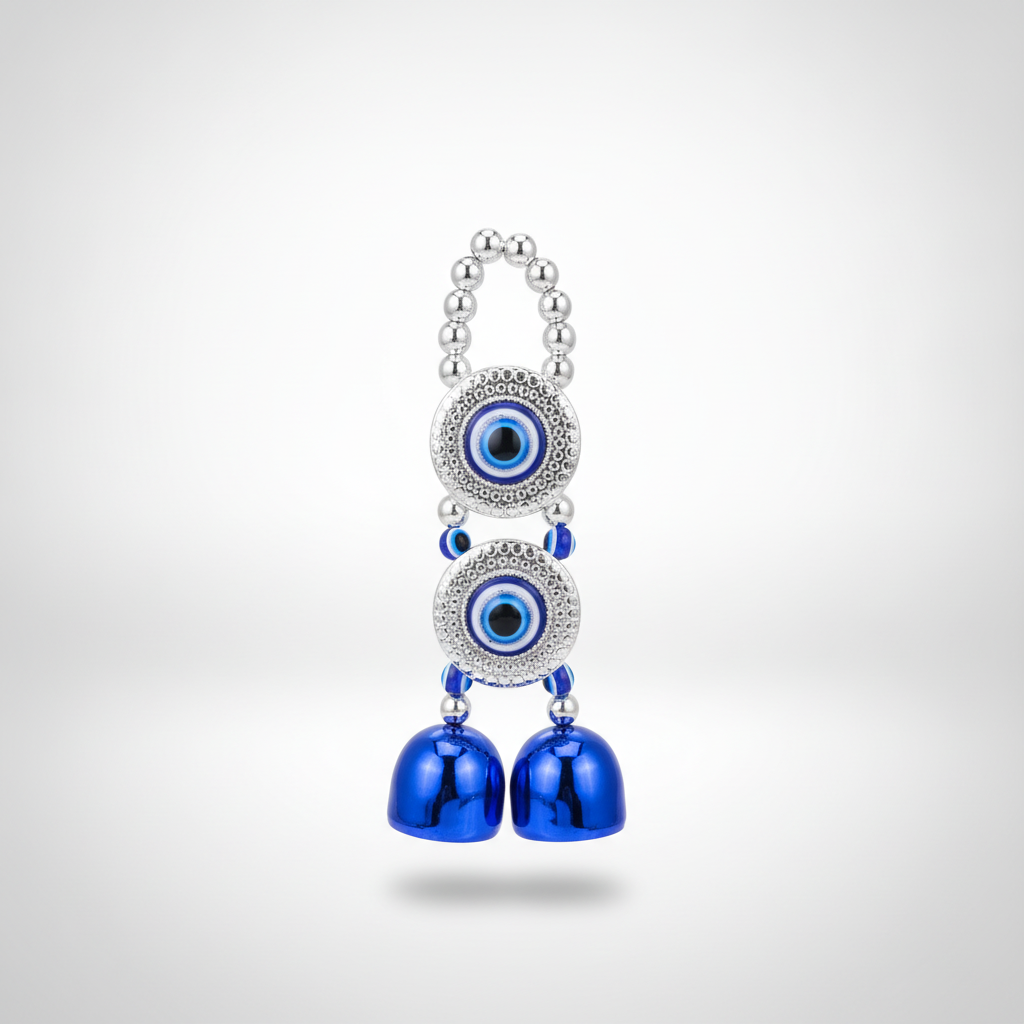 Evil Eye Wind Chime Hanging Ornament with Blue Bells
