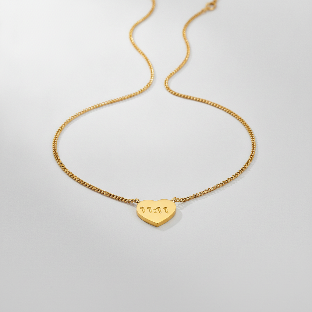11:11 Gold Heart Pendant Necklace – Angel Number Charm