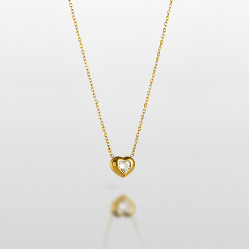 Gold Heart Pendant Necklace with Crystal Stone