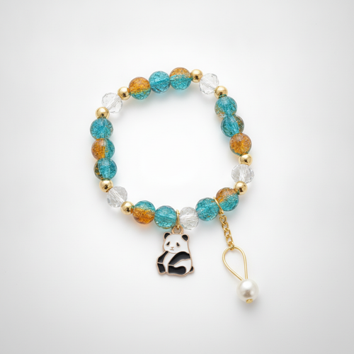 Panda Charm Beaded Bracelet with Pearl & Crystal Accents