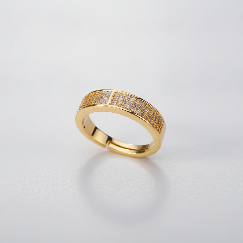 Gold Pavé Crystal Band Ring – Adjustable Open Back
