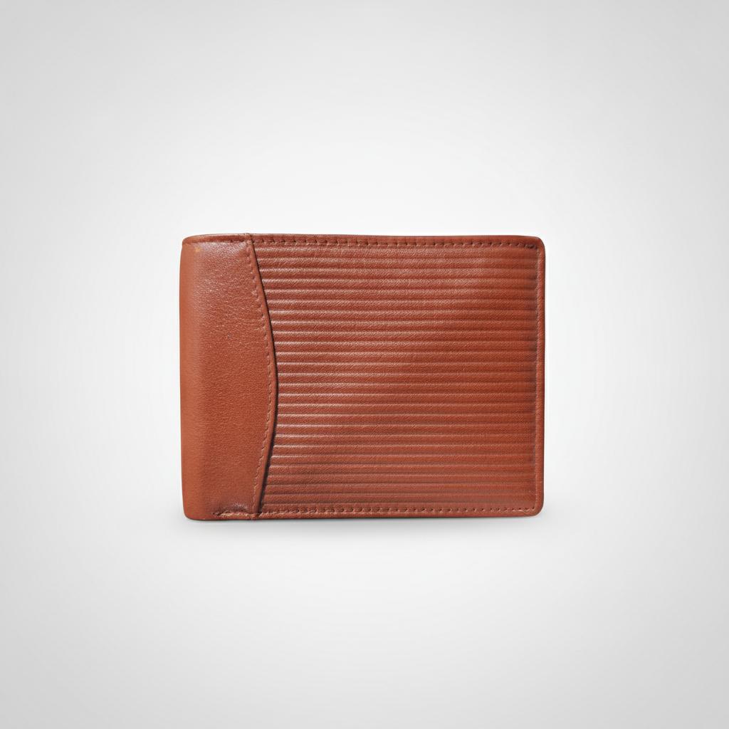 Lee Italian Men's Tan Striped Leather Bifold Wallet