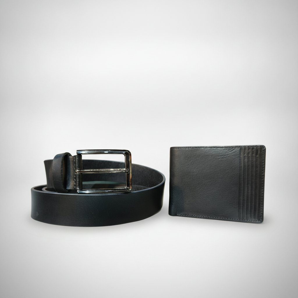 Wrangler Men's Leather Belt & Wallet Combo Set – Black