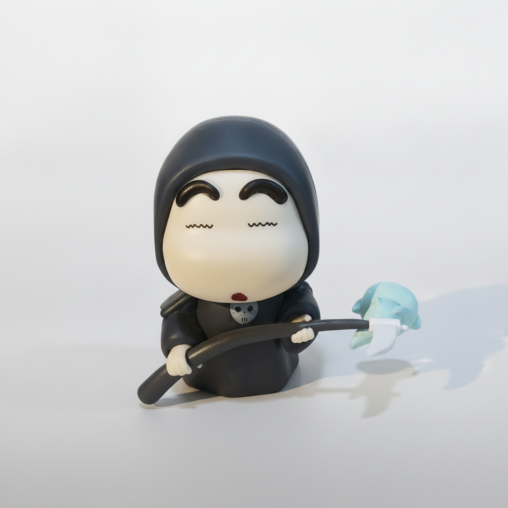Chibi Grim Reaper Mini Figure with Scythe & Blue Skull