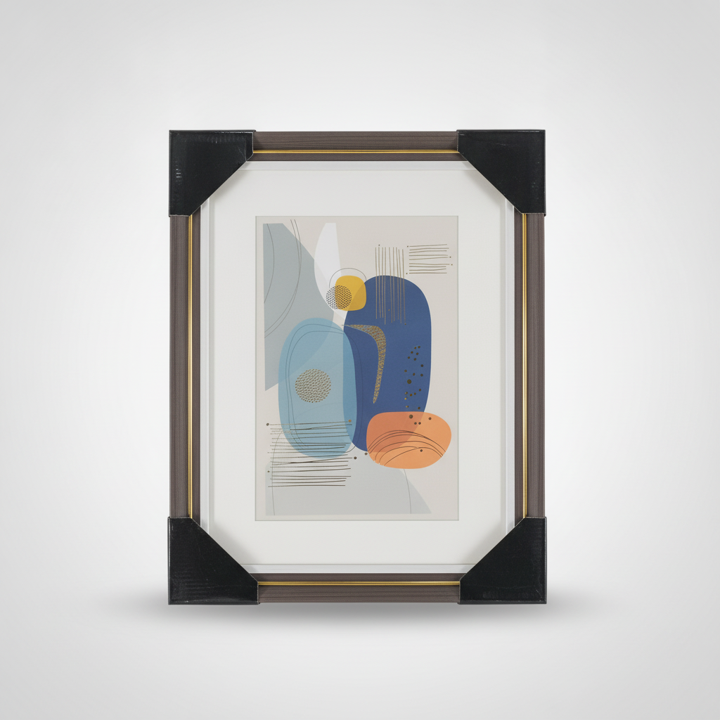 Mid-Century Modern Abstract Geometric Framed Wall Art