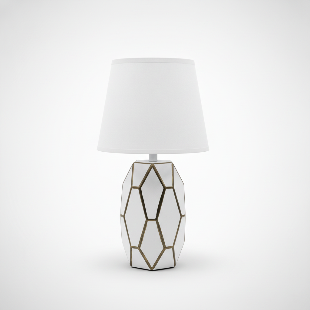 Modern Geometric Table Lamp with White Drum Shade