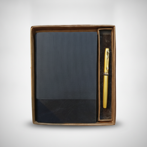 Elegant Notebook & Gold Pen Gift Set – Black Textured Journal