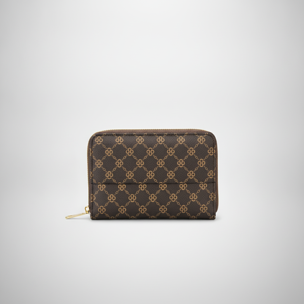 Mini Monogram Zip Wallet with Chain Sling – Brown