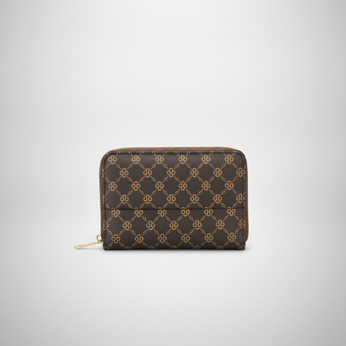 Mini Monogram Zip Wallet with Chain Sling – Brown