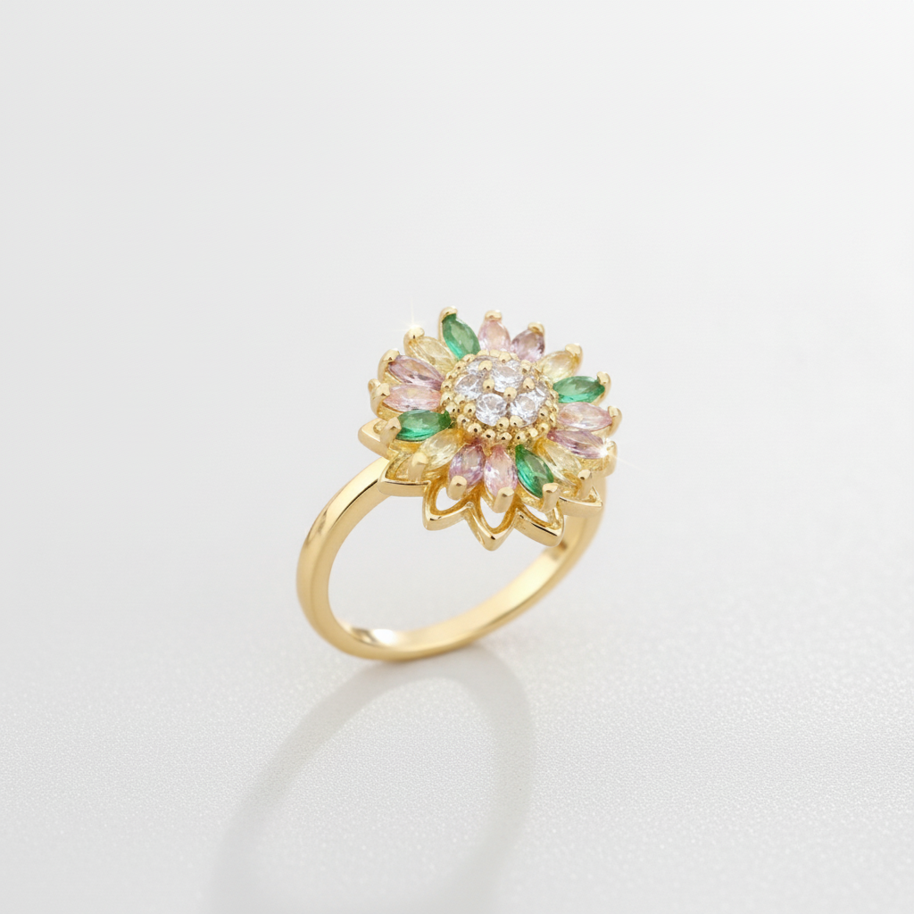 Colorful Floral Spinning Ring in 18K Gold Plating