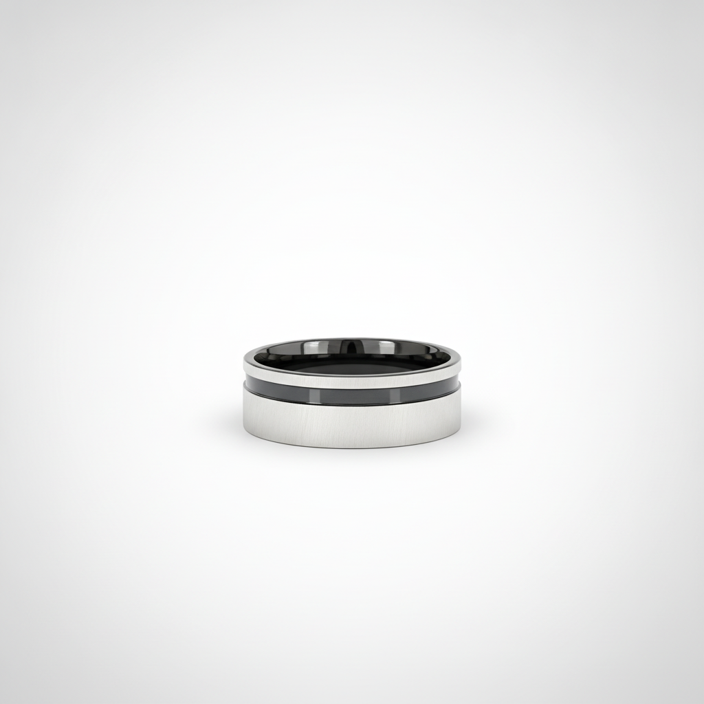 Men's Two-Tone Black & Silver Stainless Steel Band Ring