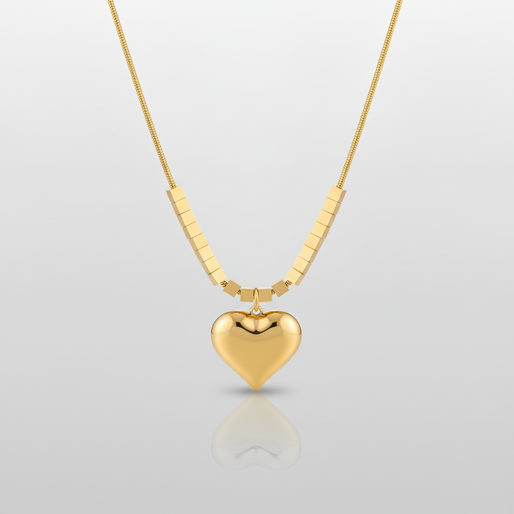 Gold Heart Pendant Necklace with Snake Chain