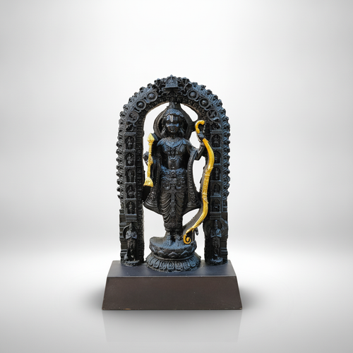 Ram Lalla Black Resin Statue with Gold Bow & Mace – 7 In