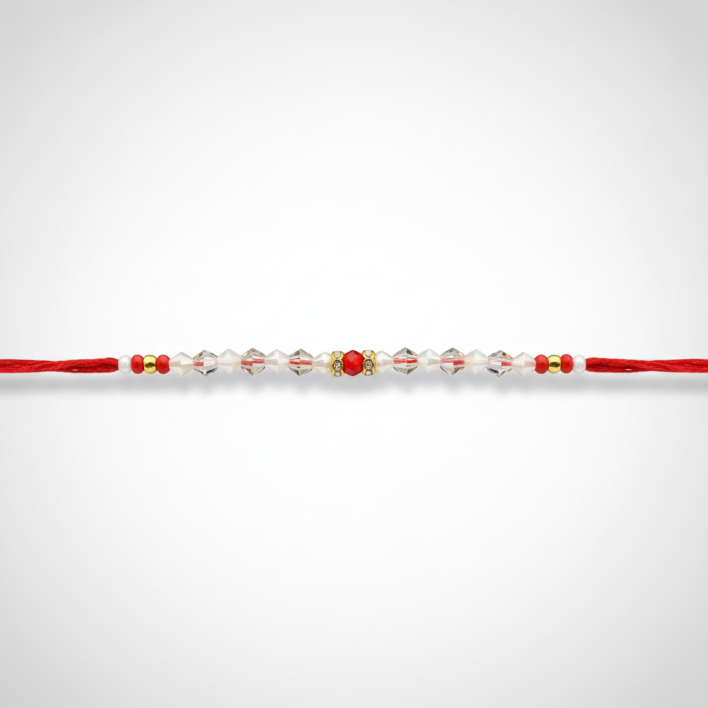 Crystal Beaded Rakhi Bracelet – Red Thread with Elegant Beads