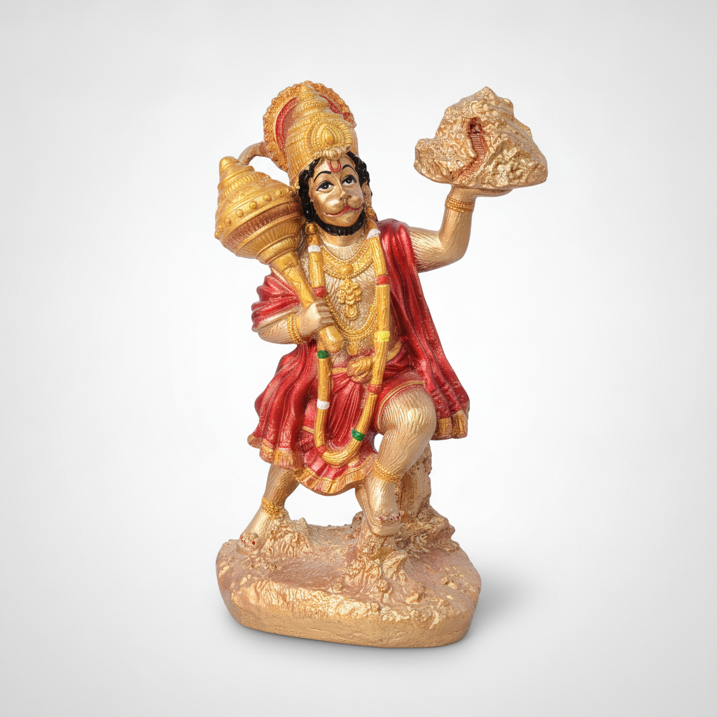 Lord Hanuman Statue 8.5 Inch | Gold & Red Idol Figurine