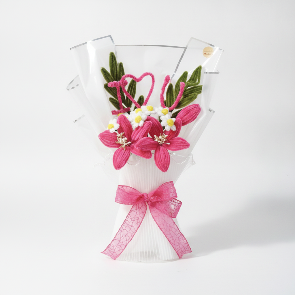 Handmade Pink Lily & Daisy Artificial Flower Bouquet