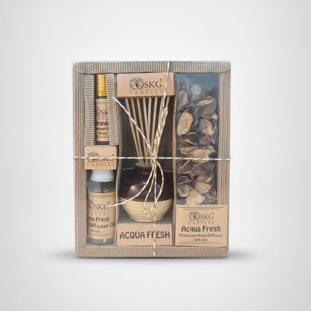 SKG Candles Acqua Fresh Premium Reed Diffuser Gift Set