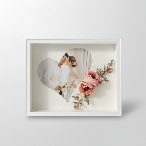 Heart Cutout LED Wedding Photo Frame with Floral Decor
