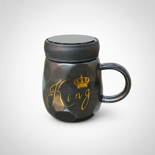 King Crown Ceramic Mug – Matte Black & Gold, 14 oz