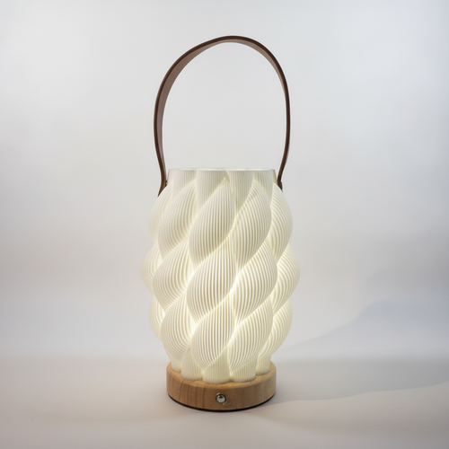 Spiral Lantern LED Table Lamp with Leather Handle & USB-C