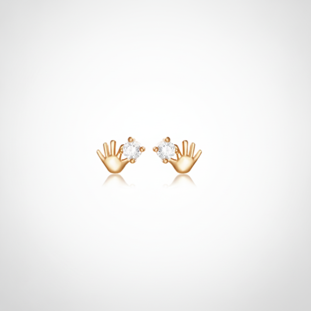 Gold Hand & Crystal Stud Earrings – Dainty Statement Studs