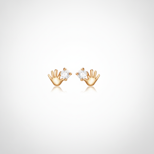 Gold Hand & Crystal Stud Earrings – Dainty Statement Studs