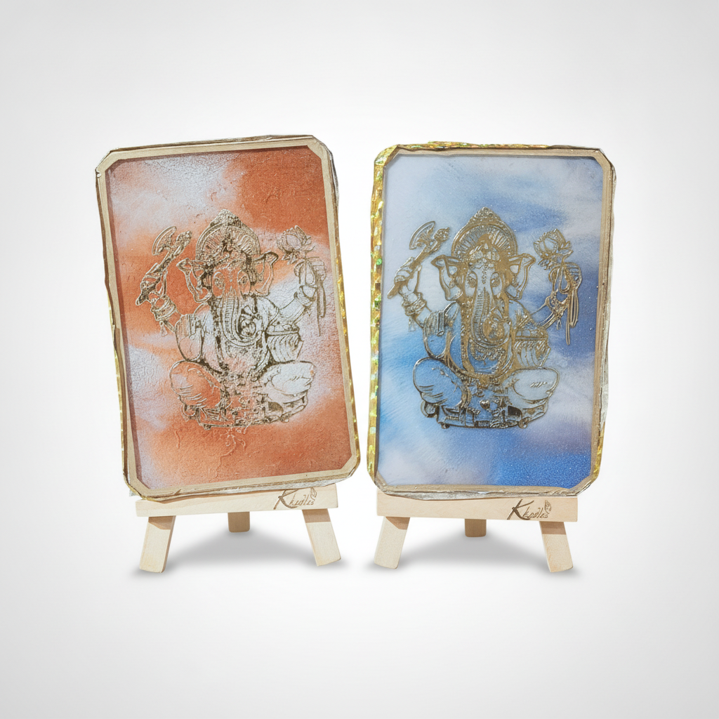 Handcrafted Resin Ganesha Art Plaque on Mini Easel – 4.6"