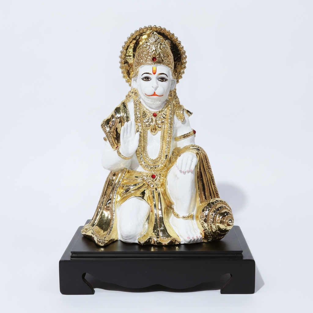 Lord Hanuman Idol 15 Inch | White & Gold Finish Murti