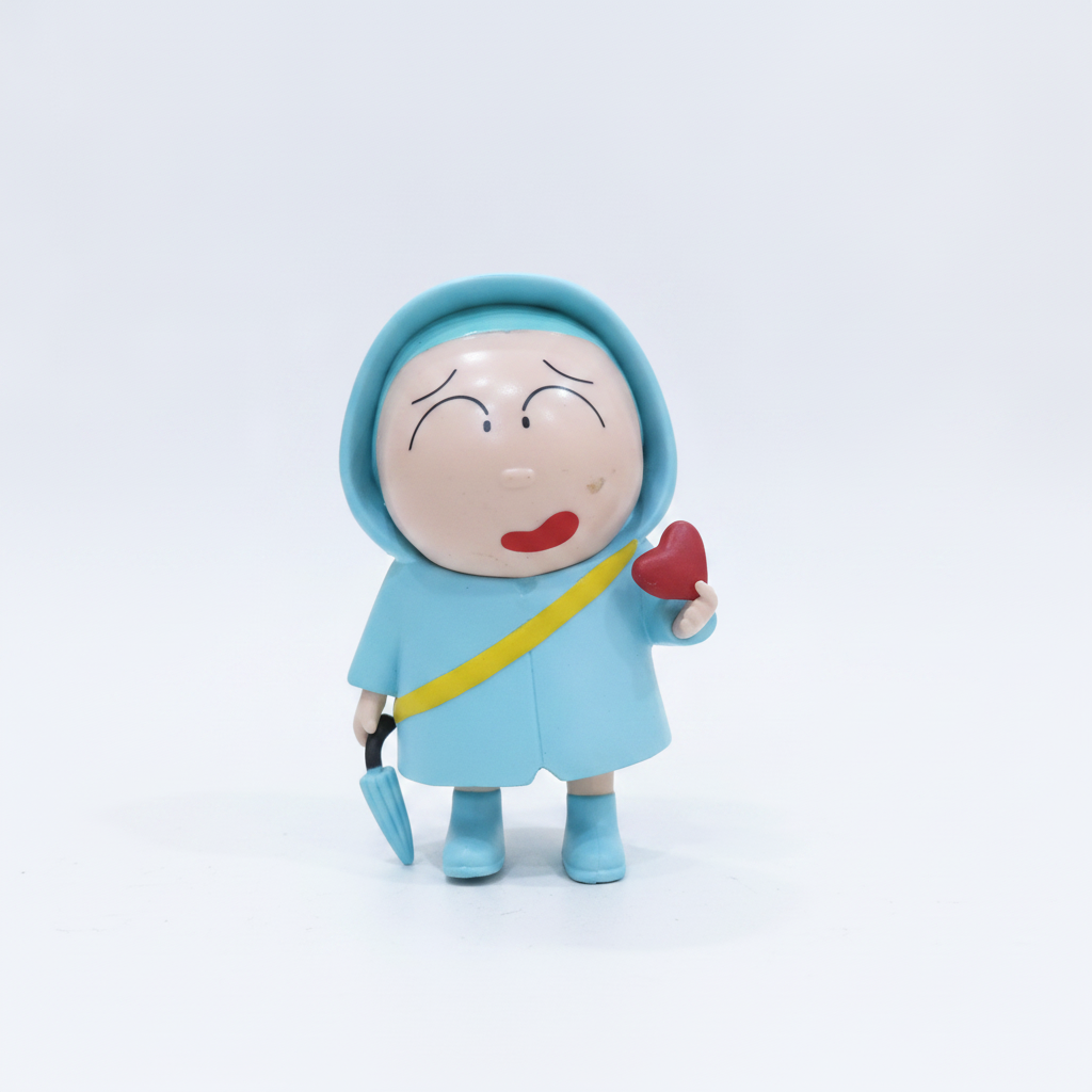 Cute Blue Raincoat Girl Mini Figure with Heart & Umbrella