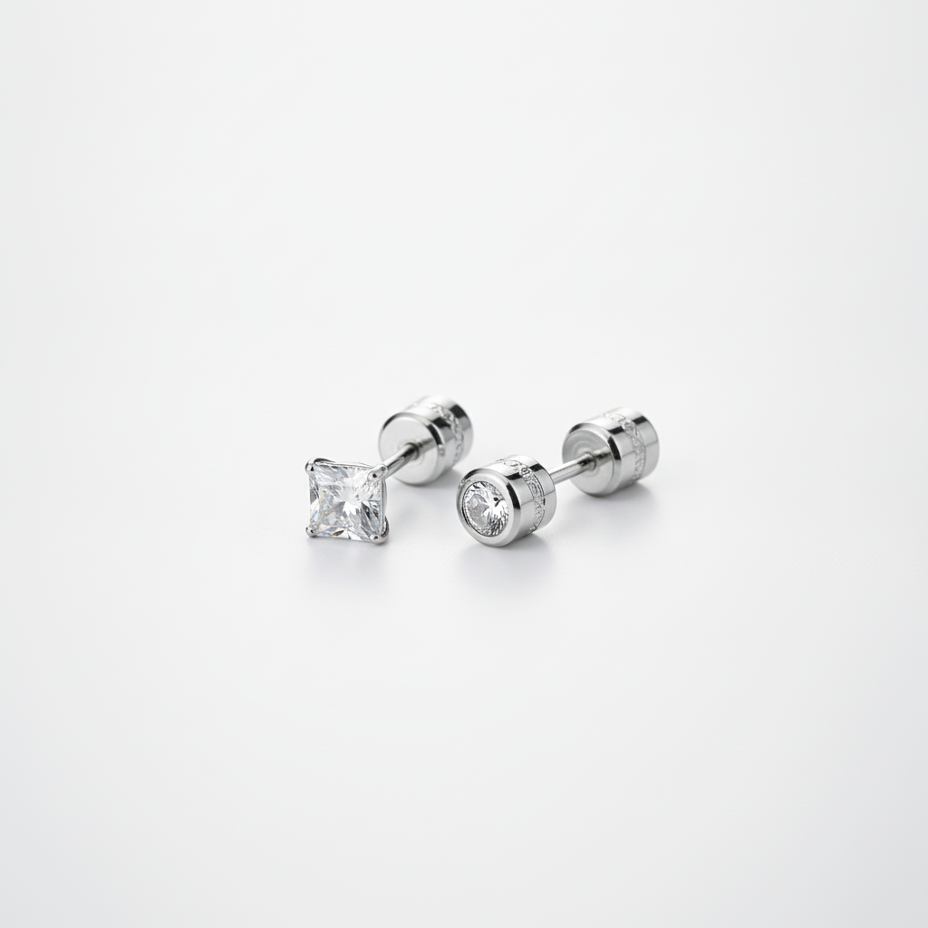 Double-Sided Crystal Stud Earring for Men – Silver