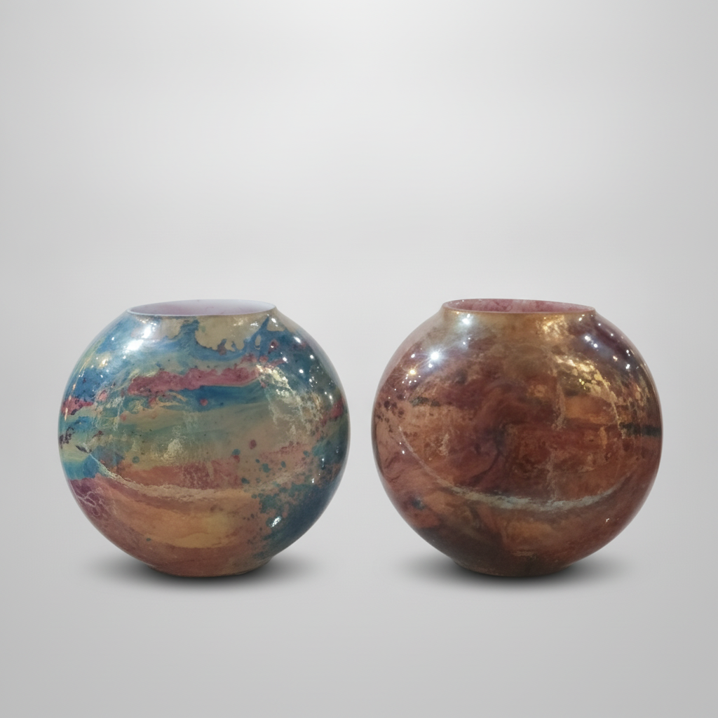 Handcrafted Marble-Effect Round Ceramic Vase