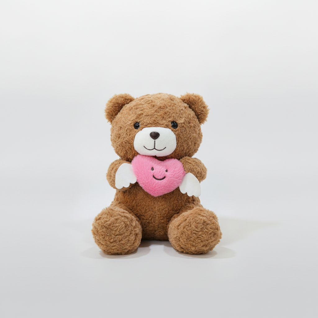 Cuddly Brown Teddy Bear Plush Toy with Pink Heart