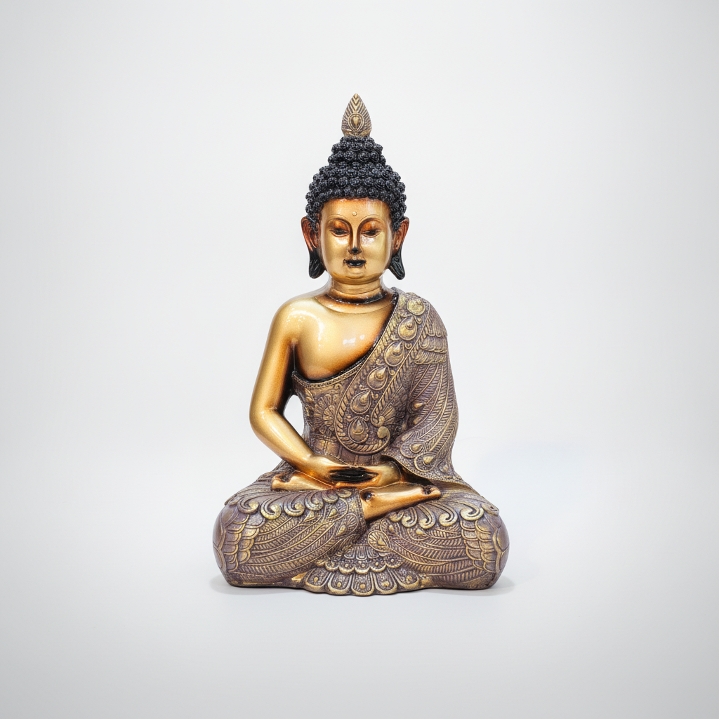 Golden Meditating Buddha Statue – Ornate Resin Figurine