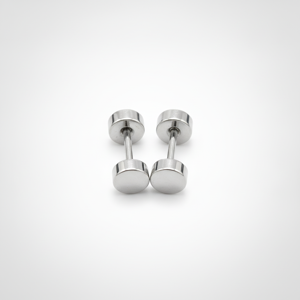 Men's Stainless Steel Flat Disc Stud Earrings – Pair