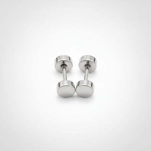 Men's Stainless Steel Flat Disc Stud Earrings – Pair