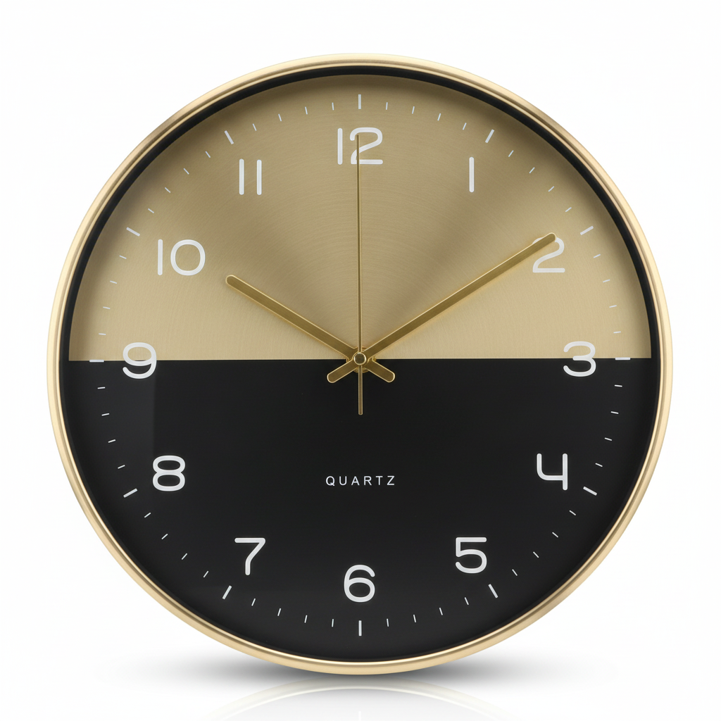 Modern Two-Tone Gold & Black Quartz Wall Clock