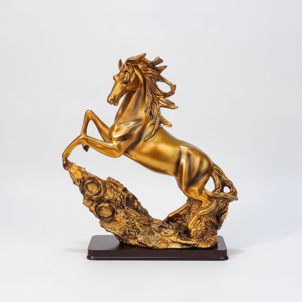 Golden Rearing Horse Statue – Feng Shui Decor Figurine