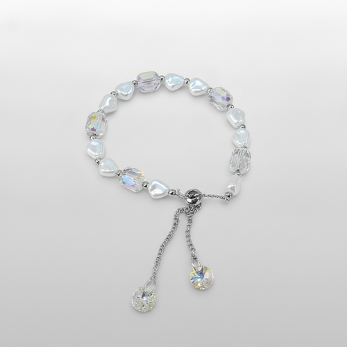 Pearl & Crystal Adjustable Bolo Bracelet with Charm Drops