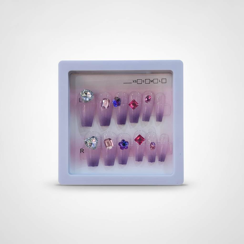 Purple Ombre Press-On Nails with Gems – Kids & Adults