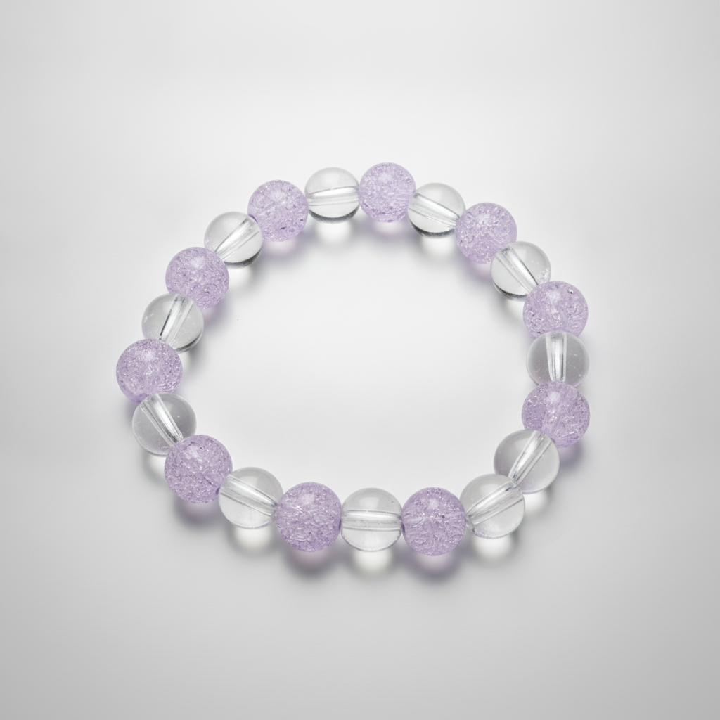 Purple Crackle & Clear Crystal Stretch Bead Bracelet