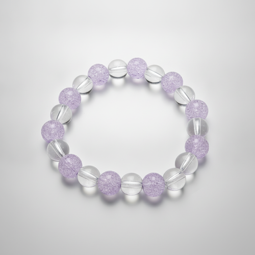 Purple Crackle & Clear Crystal Stretch Bead Bracelet