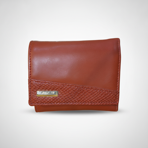 Women's Compact Red Leather Trifold Purse with Gold Detail